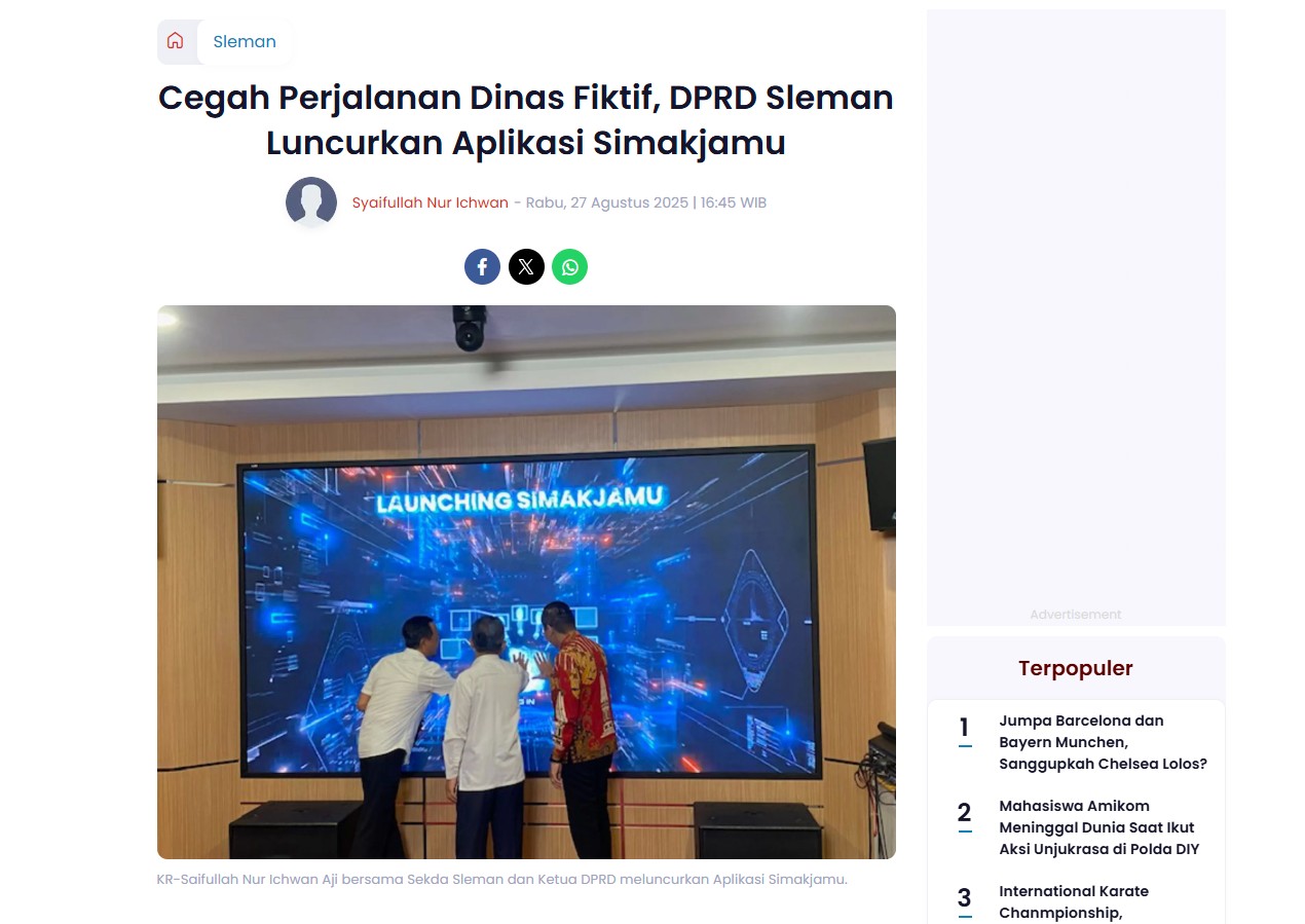Cegah Perjalanan Dinas Fiktif, DPRD Sleman Luncurkan Aplikasi Simakjamu